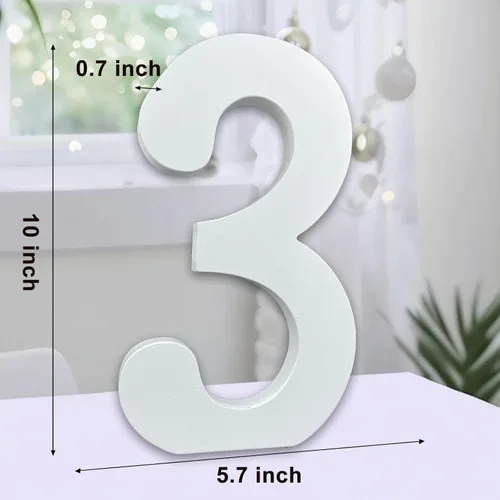 Miniatura 2 de AOCEAN Números de madera blanca de 10 pulgadas, número de madera sin terminar para pared, números decorativos de pie, rebanadas, decoración de tres