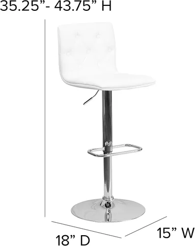 Miniatura 3 de Flash Furniture Taburete de bar contemporáneo de vinilo gris capitoné con botones y altura ajustable con base cromada