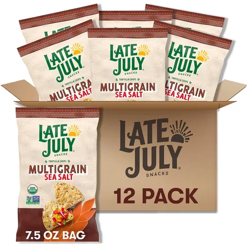 Late July Bocadillos de tortilla de sal marina multigrano, hechos con una mezcla de granos y semillas, vegano, kosher, certificado orgánico USDA,