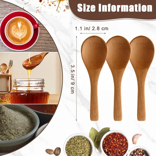 Miniatura 3 de Boao 50 Pzas Cucharas Pequeñas de Madera, 3.5'' L, Mini Cucharas Pequeñas de Madera Natural Cucharaditas Pequeñas para Frascos Azúcar Cremera Miel