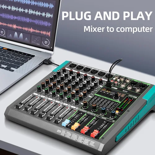 Miniatura 3 de Depusheng MX6 - Mezclador de sonido de 6 canales, consola de mezcla de audio 48V 256DSP profesional, USB, para PC, reproducción y grabación