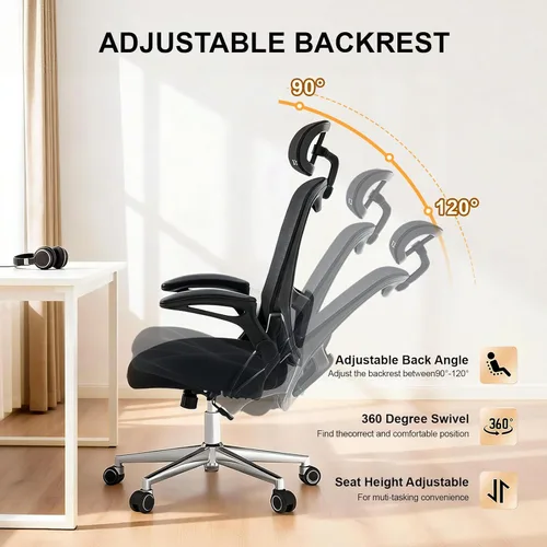 Miniatura 4 de Silla de oficina, silla de oficina para oficina en casa cómoda en casa y estudio, silla de computadora de malla de respaldo alto con soporte lumbar