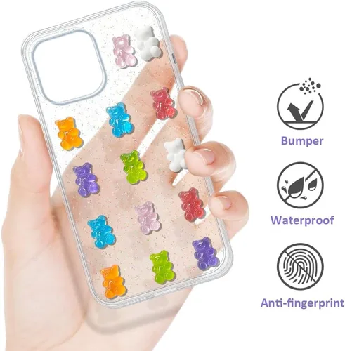 Miniatura 8 de UnnFiko Funda Transparente Bonita para Teléfono iPhone 13 mini, Osos de Dibujos Animados Súper Kawaii, Fundas Protectoras Suaves para Teléfono