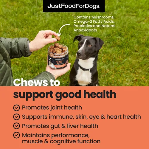 Miniatura 2 de JustFoodForDogs 10-en-1 Multifuncional y suplemento para cadera + articulaciones, masticables suaves para perros, a base de plantas, de grado humano