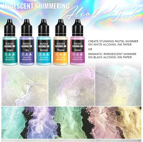 Miniatura 5 de Pixiss Juego de tinta de alcohol iridiscente que cambia de color, 5 tonos de tinta de alcohol para suministros de resina epoxi, papel Yupo, vasos