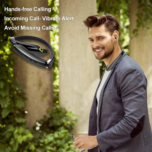 Miniatura 5 de BEARTWO Auriculares Bluetooth, auriculares con banda para el cuello plegables y inalámbricos mejorados con auriculares retráctiles, auriculares