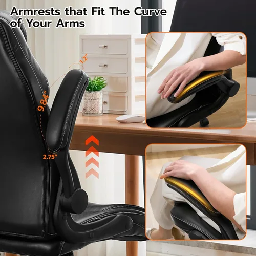 Miniatura 8 de Silla de escritorio de oficina, silla ergonómica para computadora con brazos abatibles acolchados y soporte lumbar ajustable, silla ejecutiva