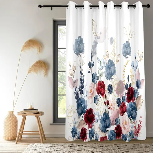 Miniatura 35 de Renaiss - Cortinas opacas florales boho, cortinas de ventana con aislamiento térmico y estampado de flores y plantas bohemias para dormitorio
