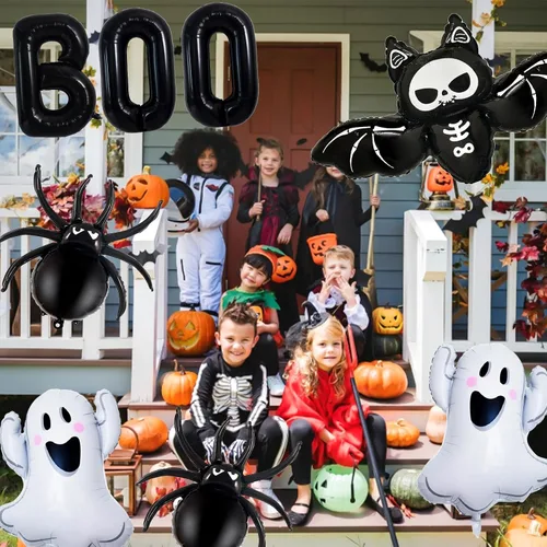 Miniatura 3 de Decoraciones de globos de Halloween, letras de abucheo negro, fantasma, murciélago, globo de lámina de araña para decoraciones de fiesta de Halloween