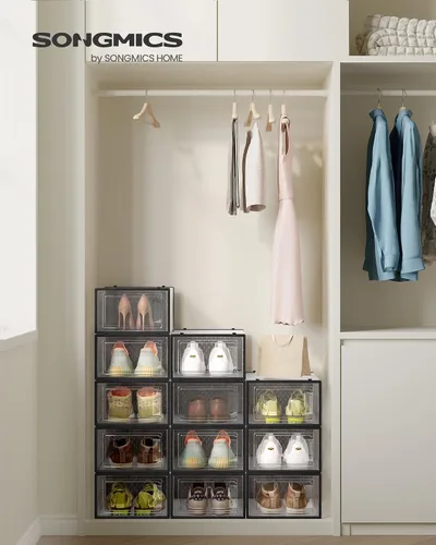 Miniatura 2 de SONGMICS Cajas de zapatos, paquete de 12 organizadores de almacenamiento de zapatos, cajas apilables de plástico transparente para armario, tenis