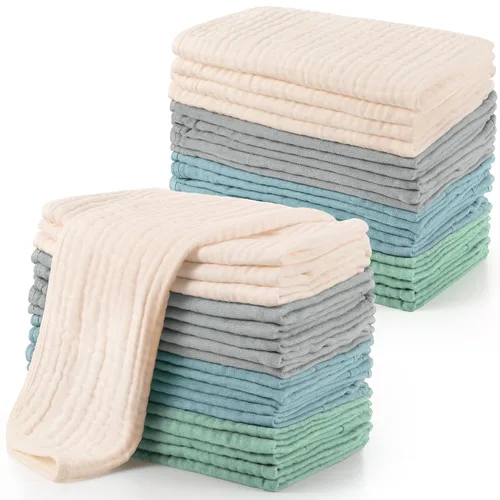 Miniatura 16 de Buryeah Gasas de muselina, 20 piezas, grandes de 20 x 10 pulgadas, 100% algodón, 6 capas ultraabsorbentes y suaves, toallitas de mano para babeo