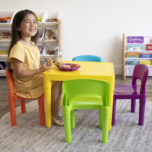 Miniatura 3 de Humble Crew Juego de mesa y 4 sillas para niños, Mesa amarilla con sillas - Mesa de actividades para niños pequeños resistente para tiempo de juego