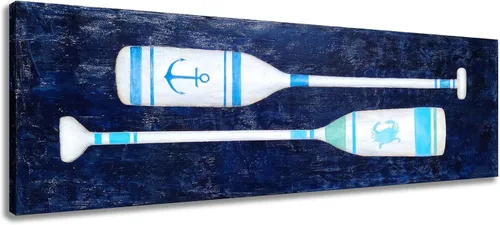 Miniatura 10 de Yihui Arts Lienzo de pared pintado a mano, pintura abstracta de atún, obra de arte moderna, imágenes costeras en color azul y blanco para decoración