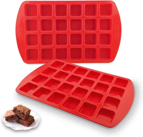 SILIVO Mini sartén de silicona para brownie con divisores (paquete de 2) – Moldes de silicona antiadherente de 24 cavidades para bocados de brownie,