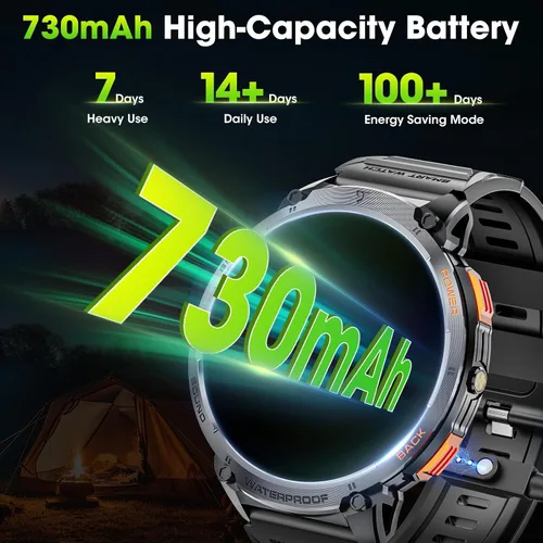Miniatura 3 de Military Smart Watches for Men, 1.85" HD Large Screen Smart Watch, Flashlight/730mAh/110+ Sports Modes Fitness Tracker Watch, Waterproof Mens Smart