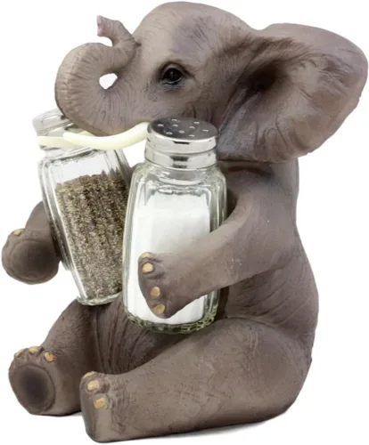 Miniatura 2 de Ebros Gift Safari africano elefante decorativo de cristal salero y pimentero titular figura decoración 7 "H elefantes cocina bar comedor acento
