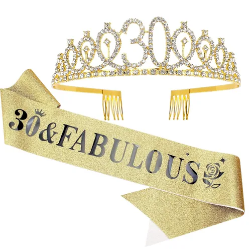 Miniatura 23 de Casoty Juego de diadema y tiara de 40 y fabuloso, oro rosa, para decoraciones de cumpleaños de 40 años, regalos para mujeres, decoraciones de fiesta