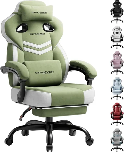 Miniatura 10 de GTPLAYER Silla para videojuegos, silla de computadora con reposapiés y soporte lumbar para adultos, asiento reclinable grande y alto giratorio