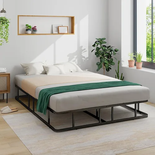 Miniatura 4 de KOMFOTT Base de cama de plataforma de metal tamaño Queen, base de colchón de metal resistente, plataforma de soporte de listones de metal con patas