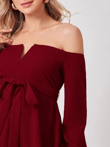 Miniatura 5 de Floerns Blusa de maternidad de manga larga con cinturón y hombros descubiertos para mujer