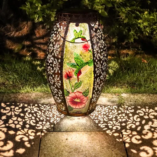 Lámpara Solar de Colibrí Larekook para Exteriores Impermeable, Lámpara Colgante Grande de Metal de 13" Decorativa, Luces Solares de Colibrí para