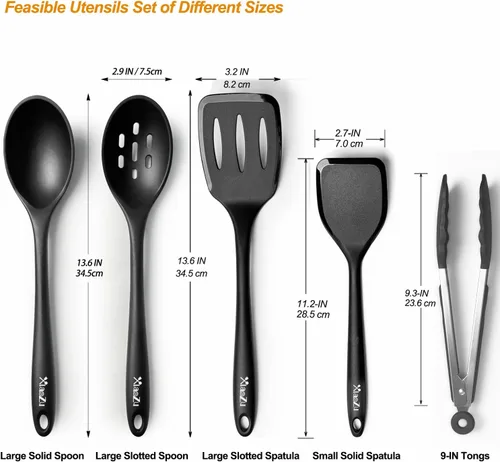 Miniatura 2 de Juego de utensilios de cocina de silicona, espátulas y cucharas antiadherentes grandes y resistentes al calor para cocina, ideales sin BPA