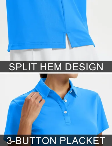 Miniatura 5 de TACVASEN Camisas polo para mujer, con protección solar UPF 50+, manga corta, secado rápido, cuello de 3 botones, ligeras