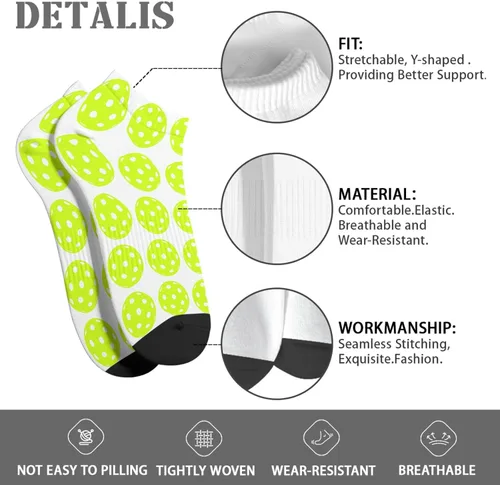 Miniatura 7 de devor Calcetines tobilleros de algodón para hombre, calcetines atléticos, lindos calcetines de pelleball, Blanco