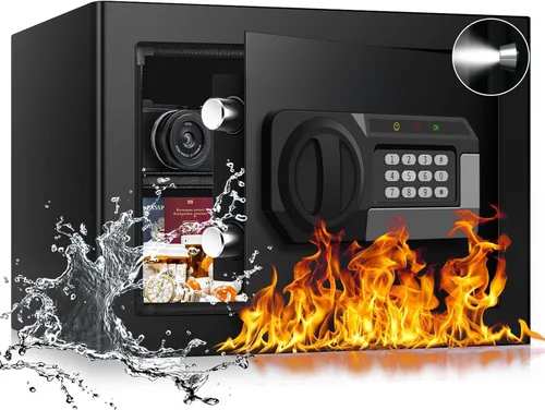 Miniatura 8 de Caja de seguridad pequeña contra incendios de 1.3 pies cúbicos para el hogar, caja de seguridad ignífuga con teclado digital, llaves de repuesto