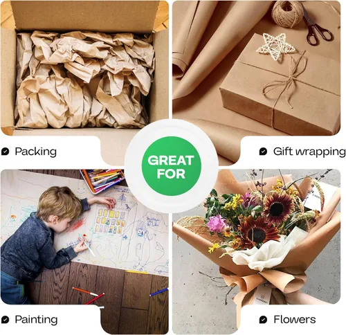 Miniatura 6 de Rollo de papel marrón de 24 x 1800 pulgadas (150 pies), paquete de 6, papel de embalaje marrón hecho en Estados Unidos, 50 libras de grosor