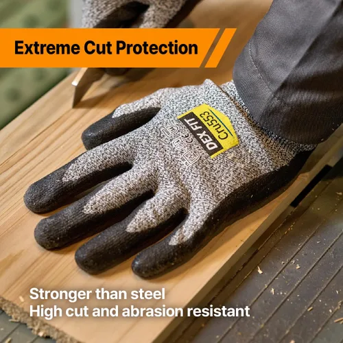 Miniatura 4 de DEX FIT Guantes resistentes a cortes extremos nivel 5 Cru553, agarre de poder antideslizante y delgado, ajuste cómodo 3D de grado profesional, Azul