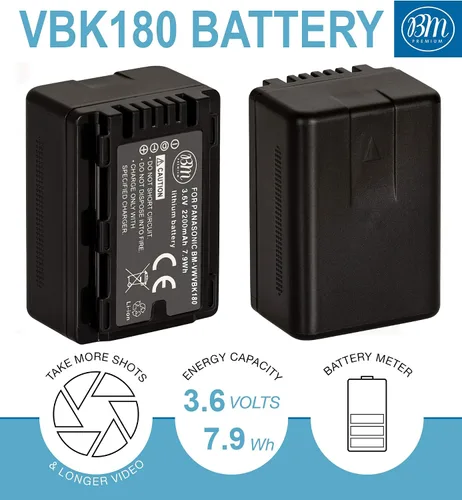 Miniatura 2 de BM Premium VW-VBK180 Batería y cargador para videocámaras Panasonic HC-V10 HC-V100 HC-V500 HC-V600M HC-V700 HDC-HS40 HS40K HS60 HS60K HS80K SDR-T76