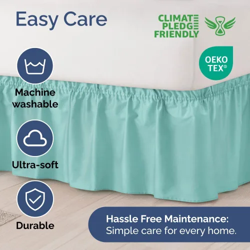 Miniatura 6 de Falda de cama envolvente con volantes, color azul spa, para camas de tamaño Queen con altura de 30 cm CGK Linens - Falda de cama plisada con tela 22