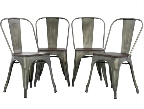 Miniatura 10 de Juego de 4 sillas de comedor, de metal, para interiores y exteriores, sillas de patio, de cocina, de 18 pulgadas de altura, silla de restaurante