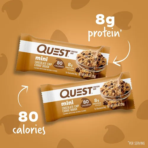 Miniatura 4 de Quest Nutrition Mini barras de proteína de masa de galletas con chispas de chocolate, 0.28 oz de proteína, 0.04 oz de azúcar, 0.07 oz