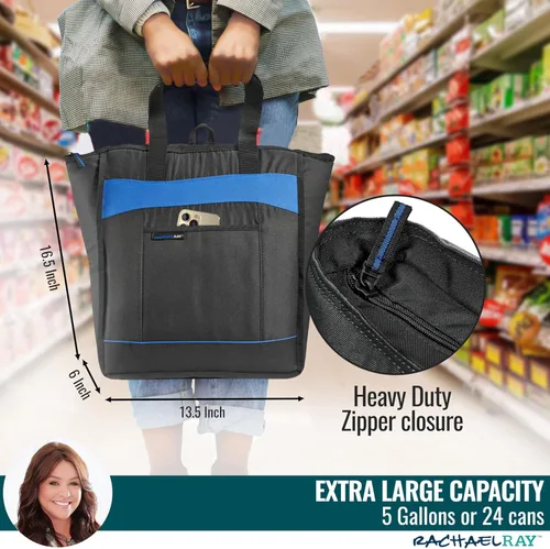 Miniatura 4 de Rachael Ray Chillout Soft Cooler Bag, Large Reusable Insulated Grocery Bag with Zippered Top, Travel Tote for Hot or Cold Food, Grocery Tote Bag