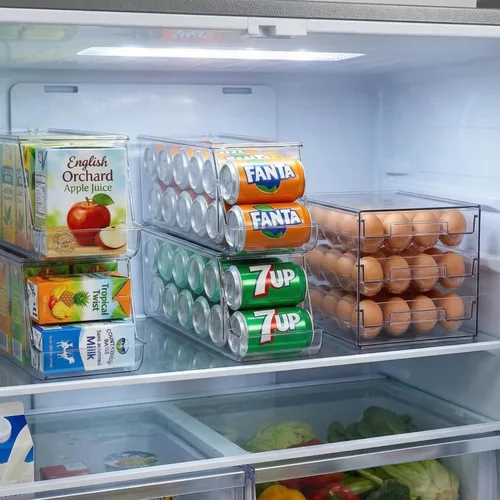 Miniatura 3 de Dispensador de latas de soda extra largo y ampliado con tapa para refrigerador, organizador apilable de bebidas para nevera, despensa, capacidad