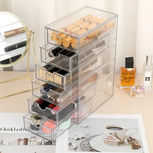 Miniatura 5 de Hipiwe Organizador de Cajones de Plástico Transparente Cajones de Escritorio con 6 Cajones Extraíbles Caja de Almacenamiento Compacta para Gabinete