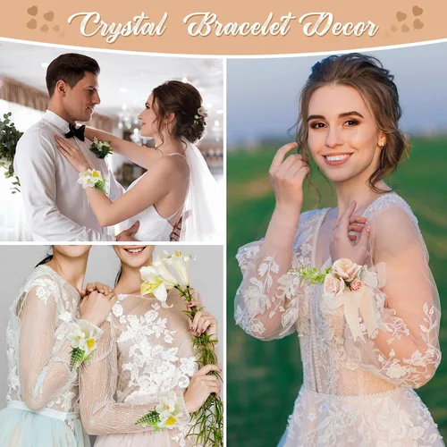 Miniatura 18 de Junkin 6 pulseras de ramillete con diamantes de imitación, elásticas, para decoración de bodas, bailes de graduación, aniversario (plateado)