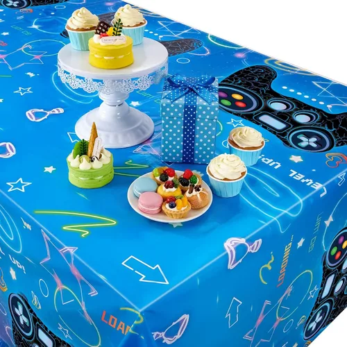 Miniatura 5 de WERNNSAI 2 PCS Mantel de Mesa de Videojuegos - Decoraciones de Fiesta Gaming Game On Level Up Mantel Rectangular Cubierta de Mesa para Niños Chicos
