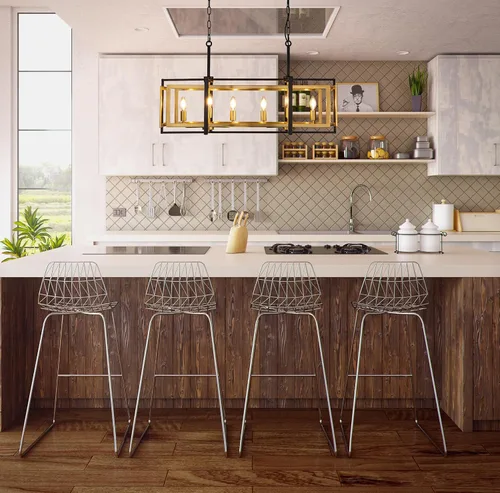 Miniatura 4 de TOCHIC Lámpara rectangular de 8 luces para isla de cocina, color negro y dorado, moderna lámpara lineal de isla para cocina, isla de cocina