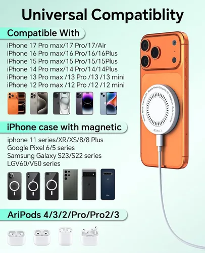 Miniatura 6 de Paquete de 2 cargadores inalámbricos magnéticos de 15 W, almohadilla de carga rápida con adaptador de 20 W y cables de 6 pies para iPhone