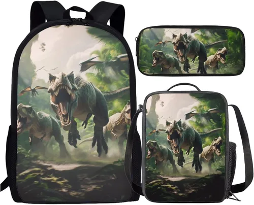 Miniatura 66 de HUGS IDEA Juego de 3 bolsas escolares con aislamiento térmico para el almuerzo, estuche para lápices