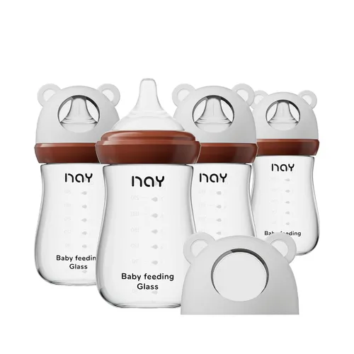 Miniatura 24 de yanyoyo Biberón de vidrio natural para bebés que amamantan, biberón anticólicos de 8 onzas con pezón de respuesta natural (M), transparente, cuello