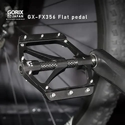 Miniatura 3 de GORIX Pedales planos de bicicleta CNC ancho 3 cojinetes tubo central de fibra de carbono ligero con pin antideslizante Spike Road Mountain MTB
