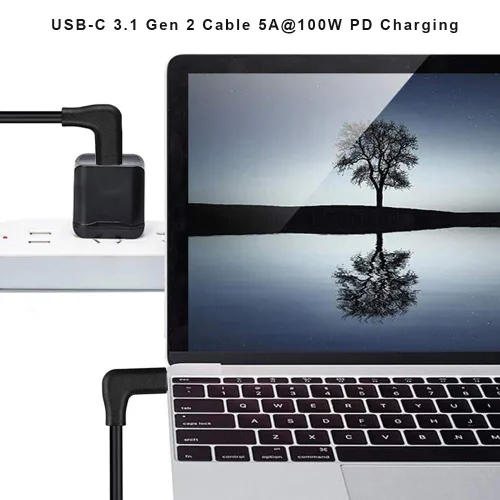 Miniatura 4 de QCEs Cable USB C a USB C 3.1 Gen 2 de 6.6 pies, cable tipo C de ángulo recto con pantalla de video 4K, transferencia de datos de 10 Gbps, carga PD