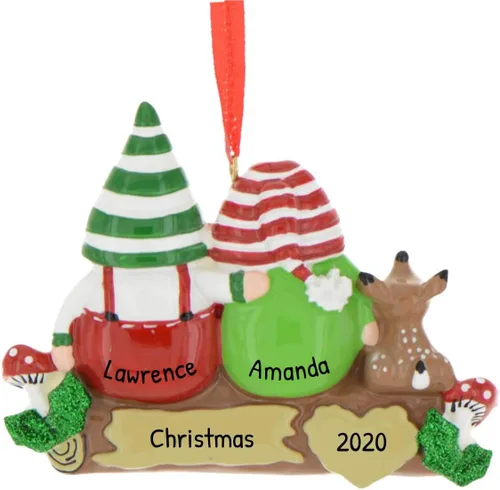 Adorno personalizado en 3D de nuestra primera Navidad 2025 | Adornos personalizados de gnomos para parejas en troncos, hongo y setas, adorno 2025,