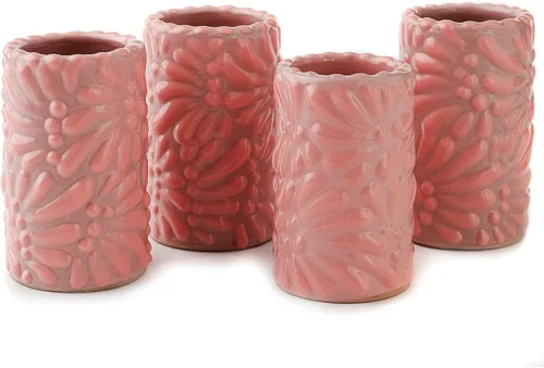 Miniatura 38 de Juego de 4 vasos de chupito Talavera auténticos mexicanos para tequila - Pintados a mano - 2 Oz (Flores naranjas)