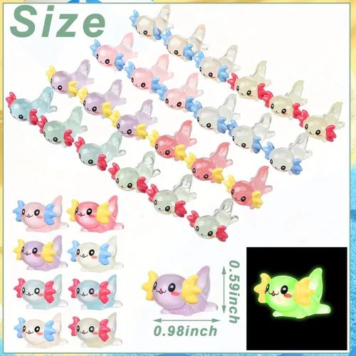 Miniatura 3 de Ferraycle 24 piezas luminosas mini de resina de ajolote de ajolote diminuto figura de animal para bricolaje, paisaje, jardín, casa de muñecas