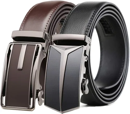 Founders & C Cinturón para hombre, 2 unidades, vestido de cuero con trinquete con hebilla deslizante de 1 38 pulgadas en caja de regalo, tamaño